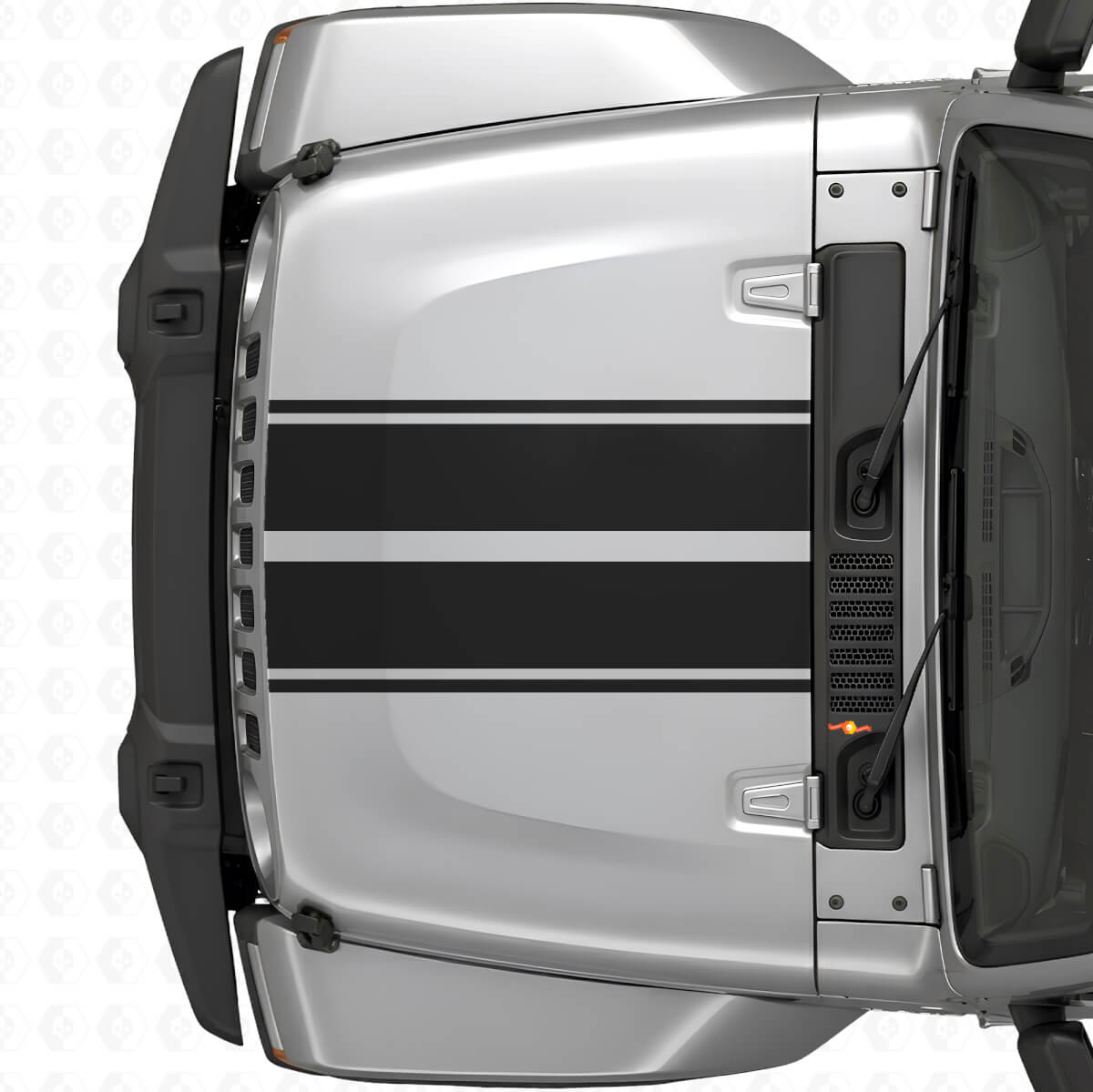 Vinilo adhesivo con rayas de contorno dobles para capó para Jeep Wrangler 2007+