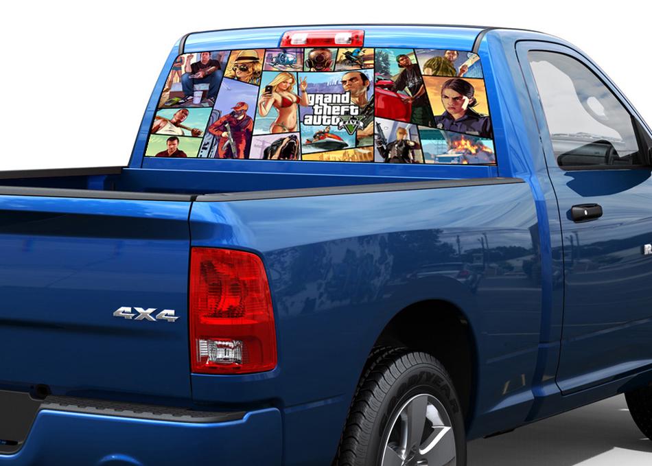 Vinilo adhesivo para ventana trasera de Gran Theft Auto 5 GTA para camiones pick-up y SUVs