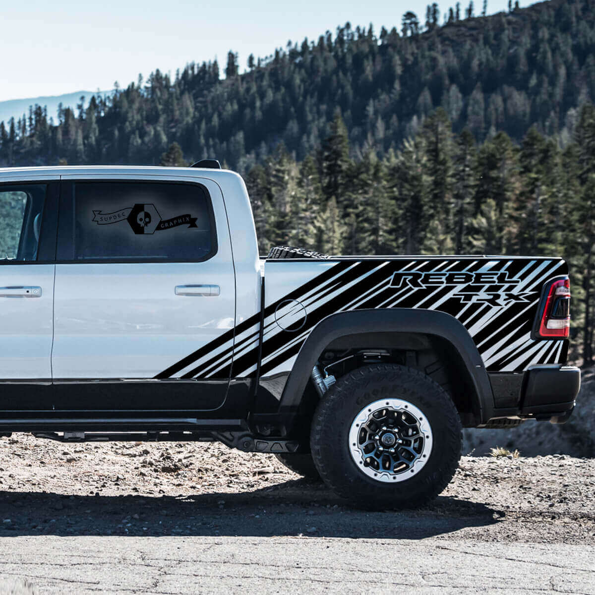 Juego de calcomanías de vinilo de franjas laterales TRX Rebel para Dodge Ram Rebel 2021+