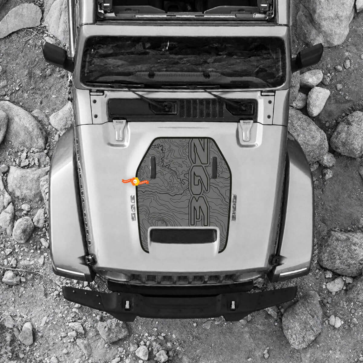 392 Calcomanía de vinilo para ventilación del capó con mapa topográfico para Jeep Wrangler