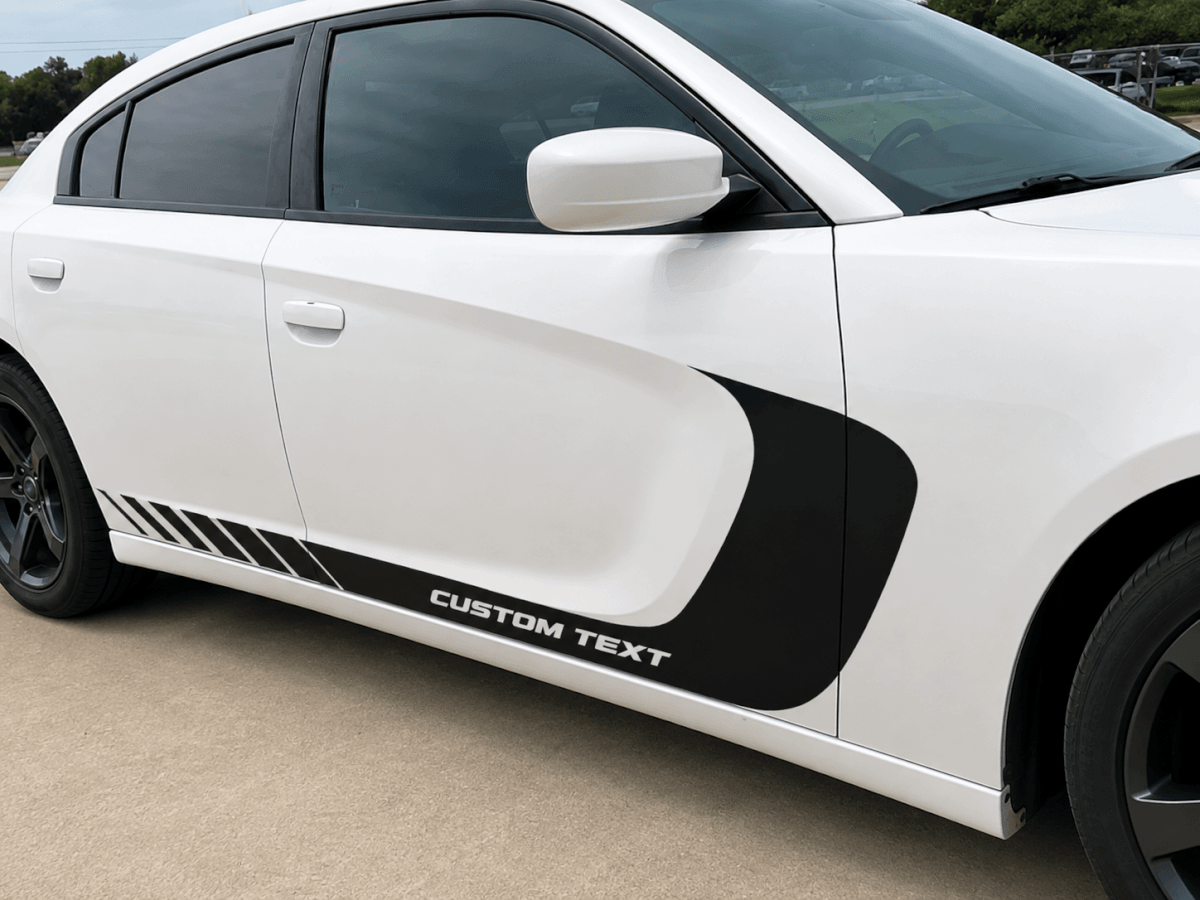 Vinilo adhesivo decorativo de franja lateral personalizada con texto personalizado para sedán deportivo de 4 puertas para Dodge Charger