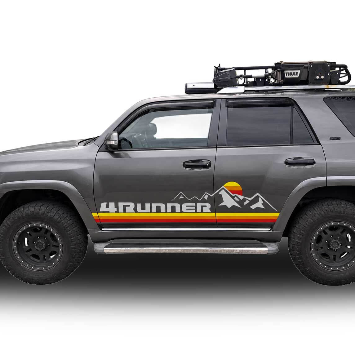 Calcomanía de vinilo lateral con franjas de estilo retro de montañas para Toyota 4Runner 2014-2024