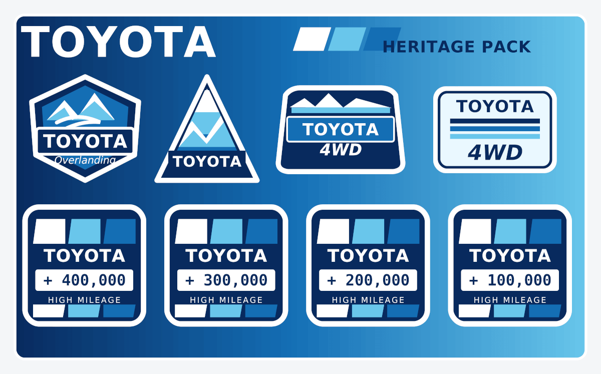 Pegatinas de vinilo retro de alta duración Toyota Heritage Azul Claro Azul Claro Blanco Juego de calcomanías gráficos