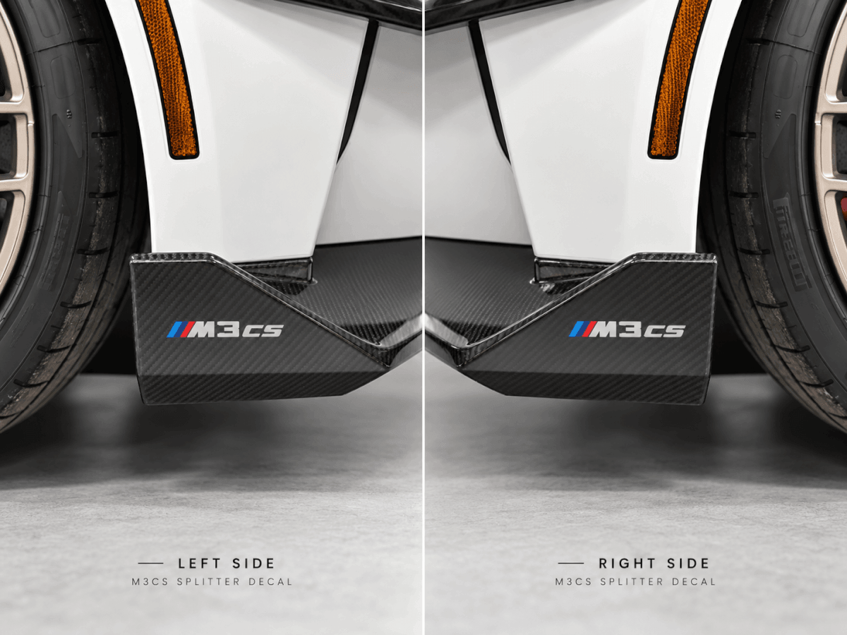 Juego de 2 pegatinas laterales para divisor de paragolpes delantero para BMW M3 CS