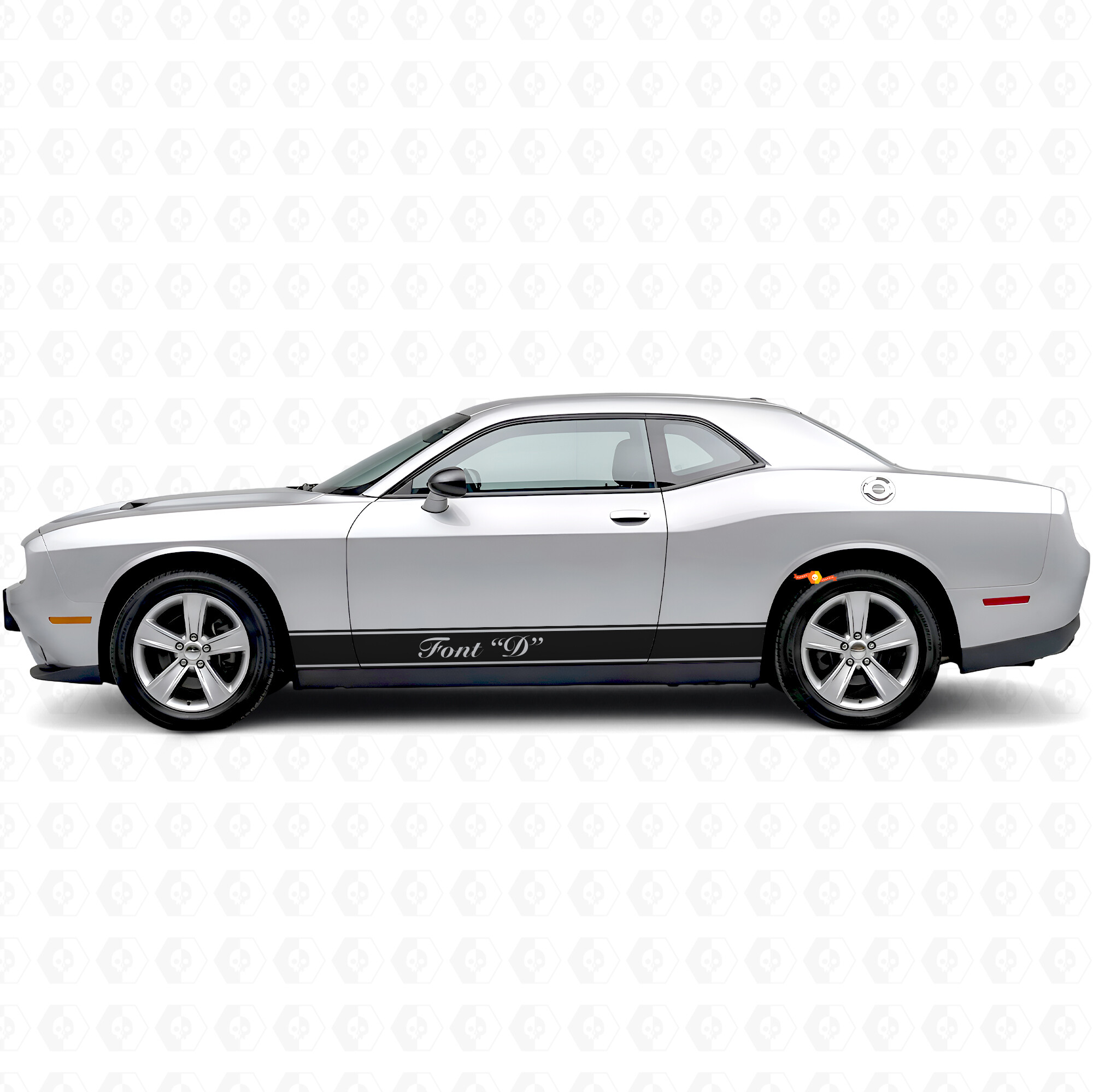 Vinilo adhesivo con franjas de contorno y texto personalizado para paneles laterales de Dodge Challenger