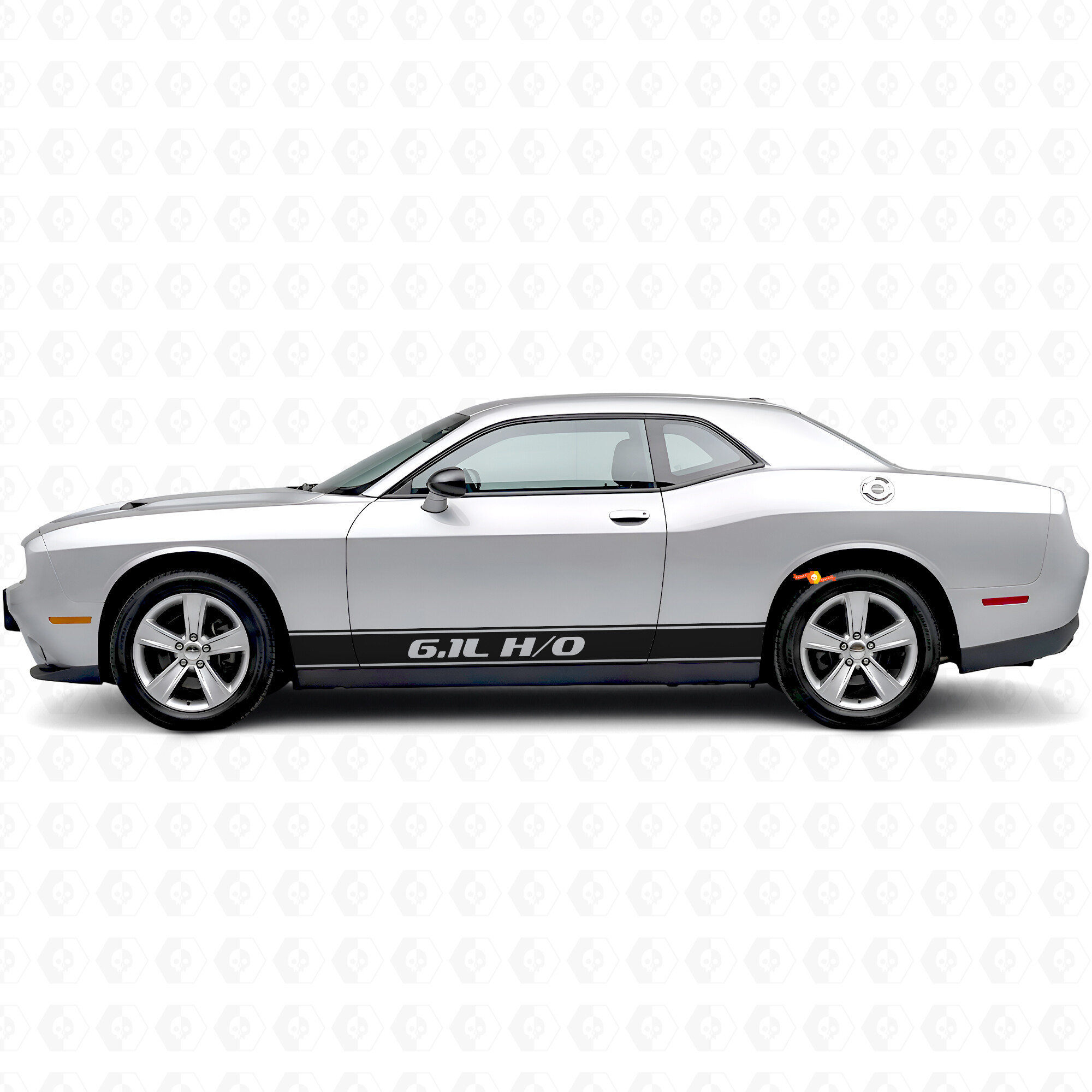 Pegatina de vinilo con franjas contorneadas 6.1L H/O para paneles laterales de Dodge Challenger