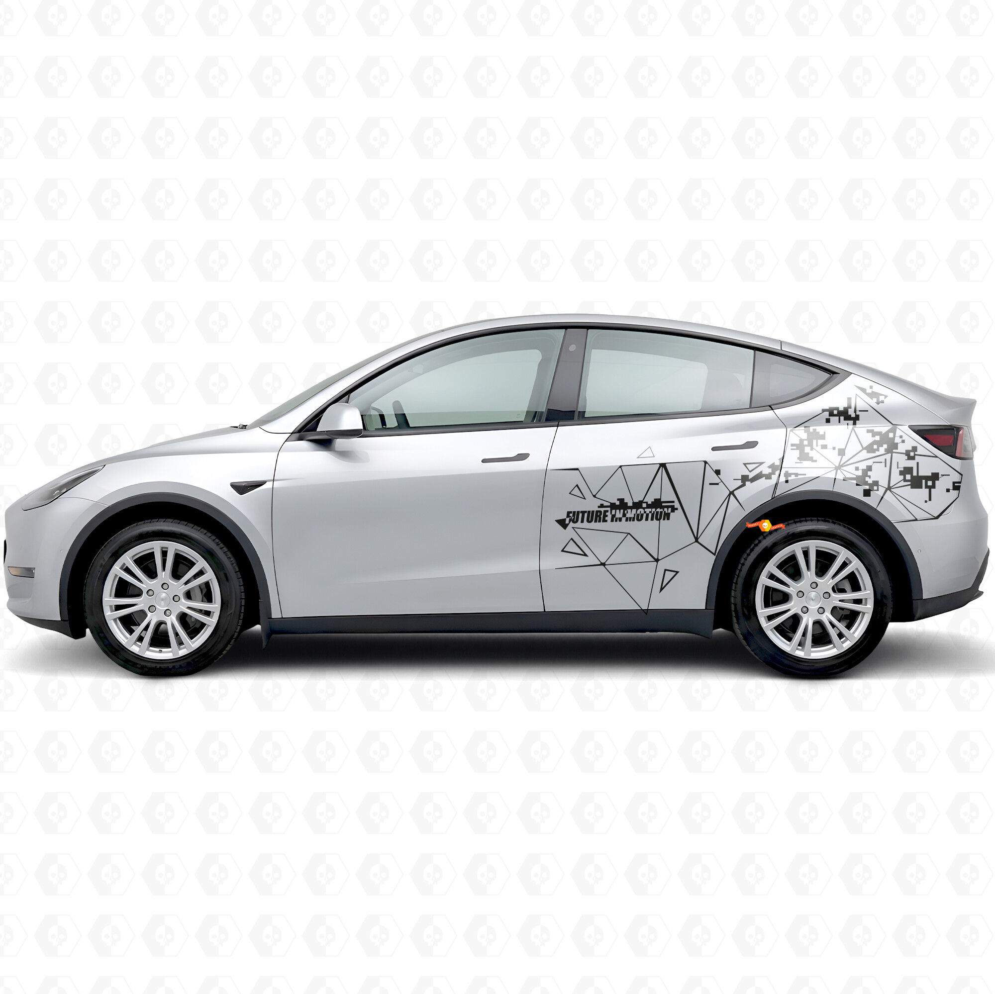 Pegatina adhesiva de vinilo lateral estilo triángulo Future In Motion para Tesla Model Y