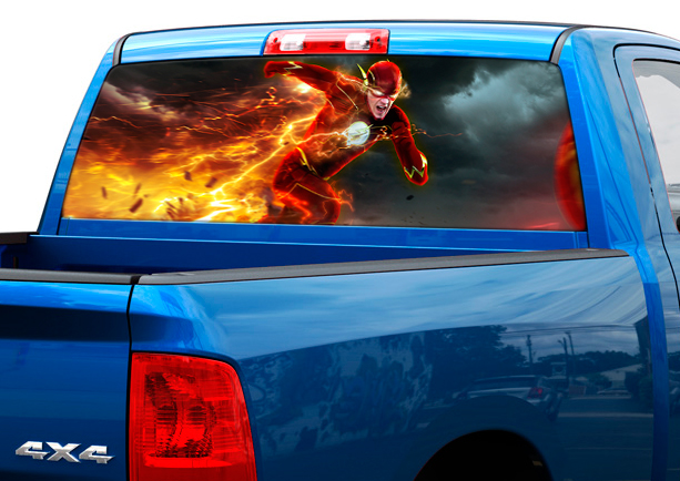 Adhesivo de vinilo para ventana trasera Flash DC Comics para camiones pick-up y SUVs