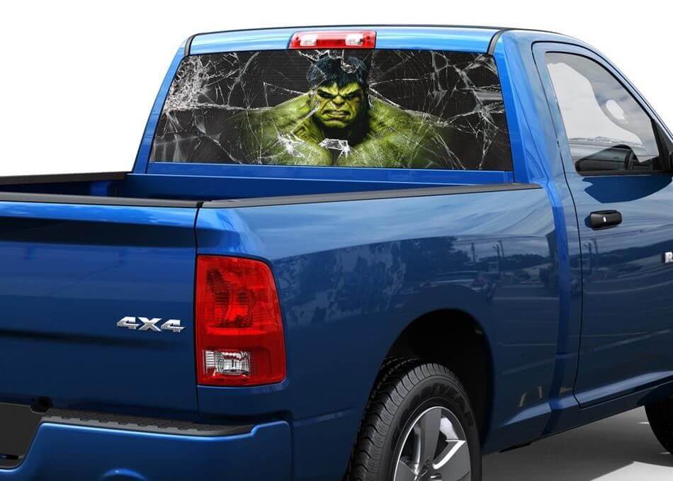 Calcomanía para ventana trasera rota estilo Hulk para camioneta SUV