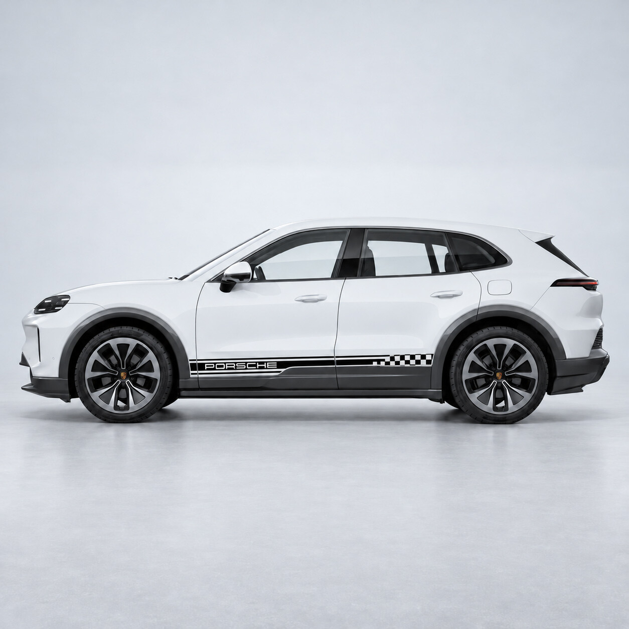 Calcomanía lateral de vinilo con rayas a cuadros de marca para Porsche Cayenne Eléctrico