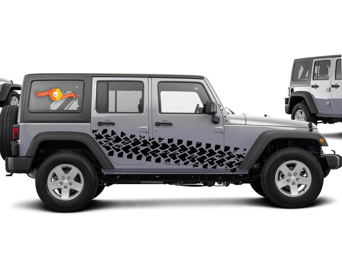 Calcomanía de vinilo lateral con rayas de huella de neumático para Jeep Wrangler