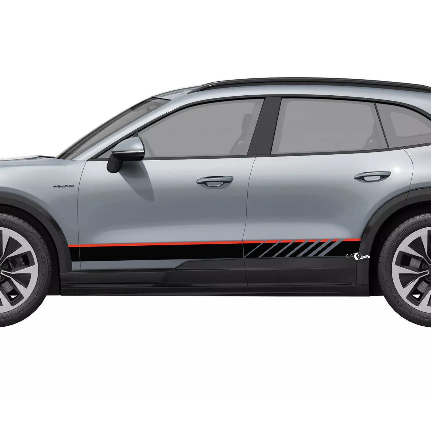 Adhesivo de vinilo con franjas dobles de competición para el panel lateral de Porsche Cayenne Eléctrico