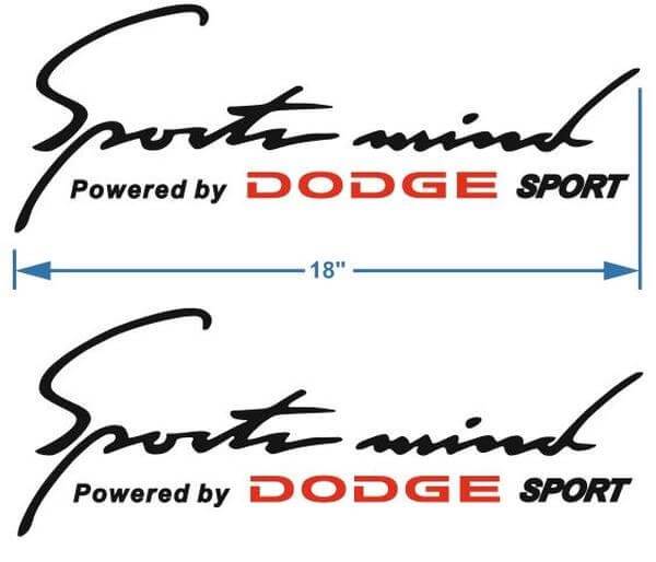 2 Sports Mind Powered by DODGE Calcomanía de 18 pulgadas