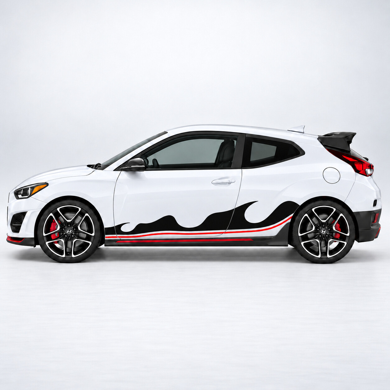 Calcomanía de vinilo con franjas de peine de triple onda para puerta lateral Hyundai Veloster N JS 2019–2022