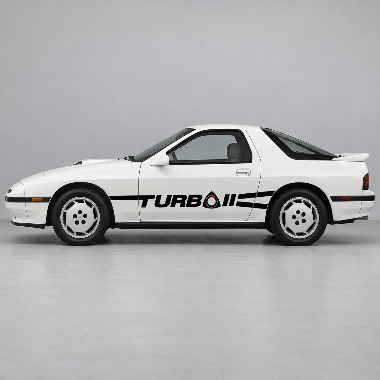 Calcomanía lateral de vinilo con rayas de cinta turbo rotativa para Mazda RX-7 Turbo II FC Serie 4 Coupé biplaza 1987