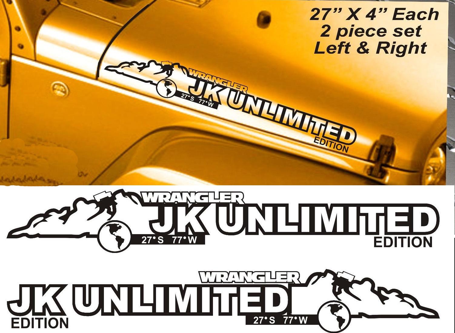 Par Jeep Wrangler JK EDICIÓN ILIMITADA Vinilo Pegatinas para capó Calcomanías JK JKU 2007-2016
