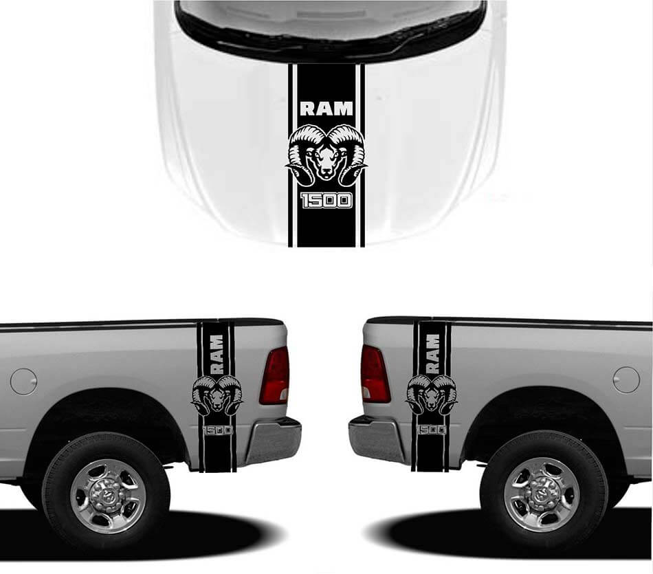 Calcomanías de vinilo en estilo Hemi para capó y laterales para Dodge RAM 1500 2500