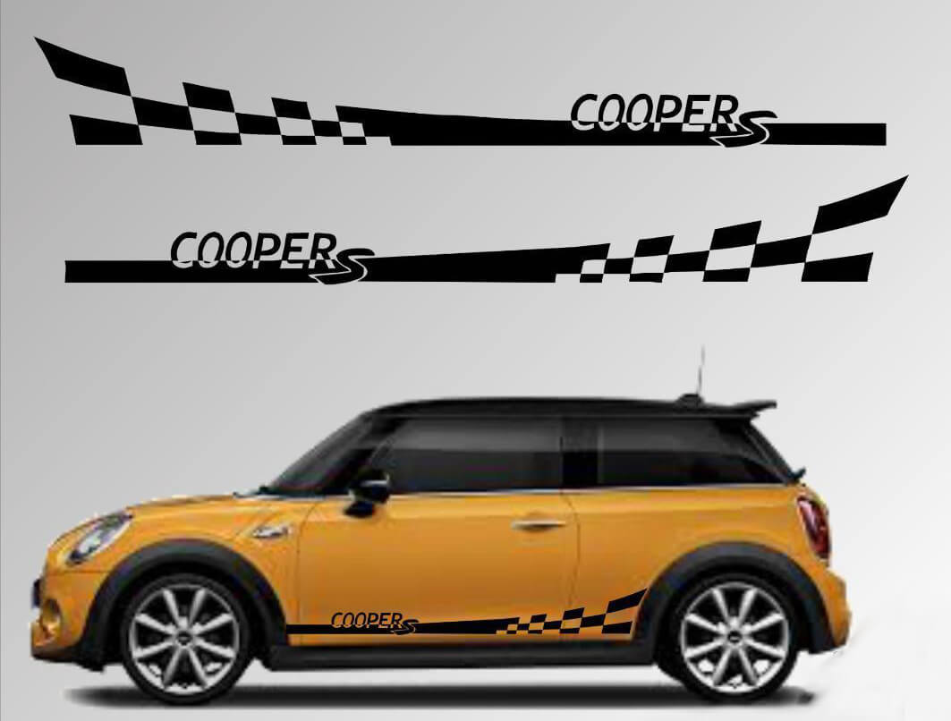 Juego de Calcomanías de Vinilo con Rayas Laterales de Bandera a Cuadros para Mini Cooper S R56 2006-2013