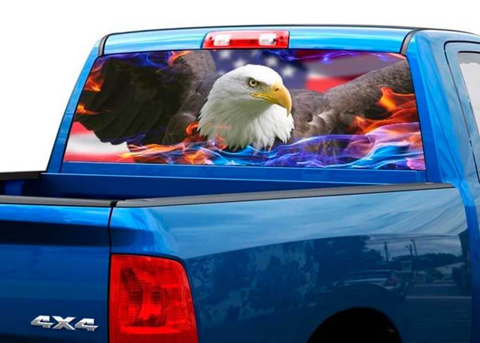 Calcomanía para ventana trasera con bandera de águila calva de EE. UU. para camión pickup