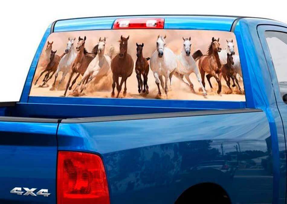 Calcomanía de vinilo perforado para ventana trasera con caballos galopando para camiones y SUV
