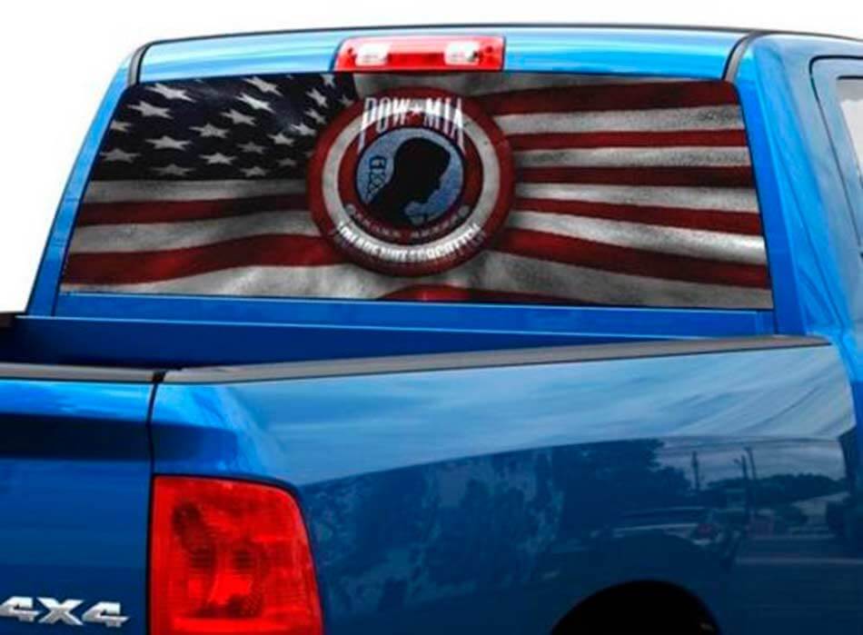 Pegatina para ventana trasera de camión SUV con bandera americana Pow Mia No Olvidado