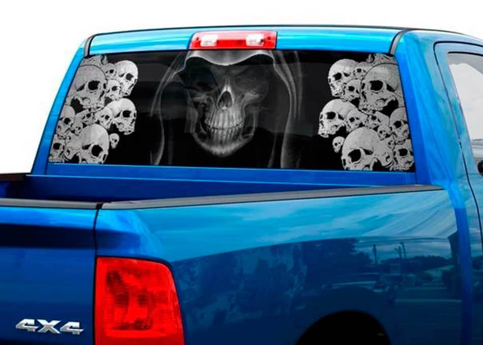 Calcomanía de Vinilo para Ventana Trasera de Calavera Segador para Camionetas y SUV