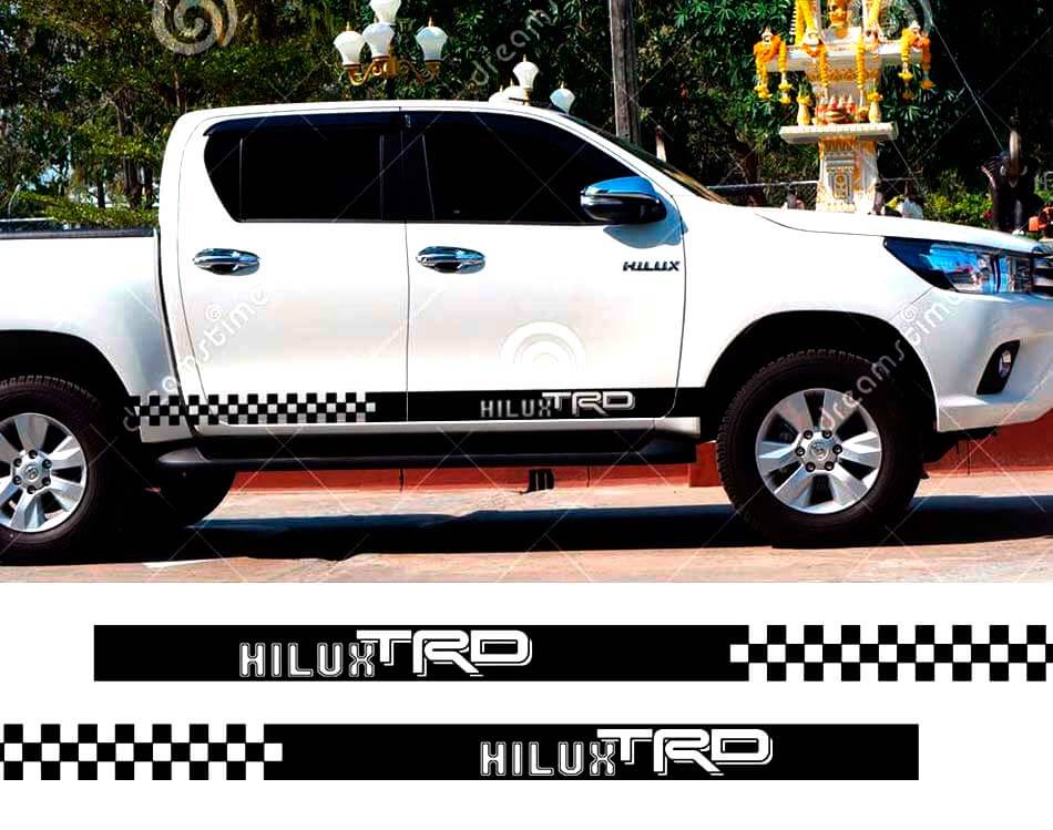2 piezas hilux TRD HILUX a cuadros racing side stripe gráfico vinilo adhesivo para TOYOTA HILUX calcomanías