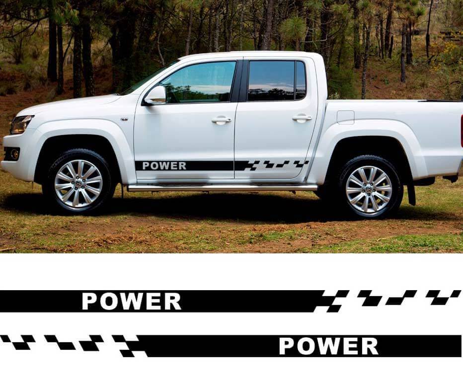 Juego de adhesivos de vinilo con franjas laterales a cuadros Power para VW Amarok 2010