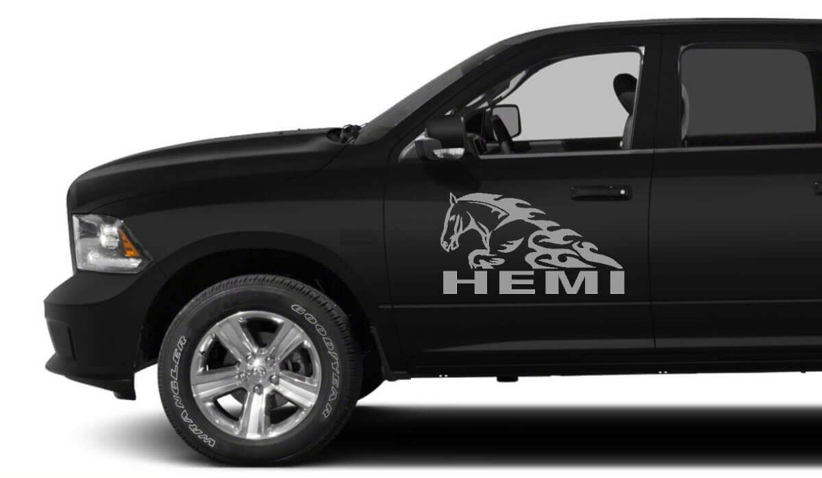 Juego de pegatinas de vinilo para puerta estilo Hemi con caballo en llamas para Dodge Ram 1500