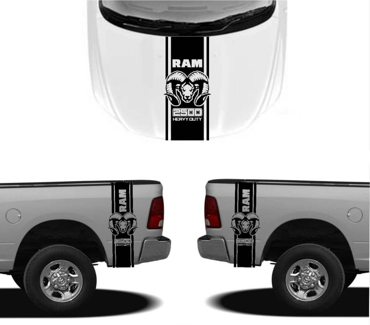 Kit de calcomanías de vinilo con franjas estilo HEMI para capó y laterales traseros para Dodge Ram 1500 2500