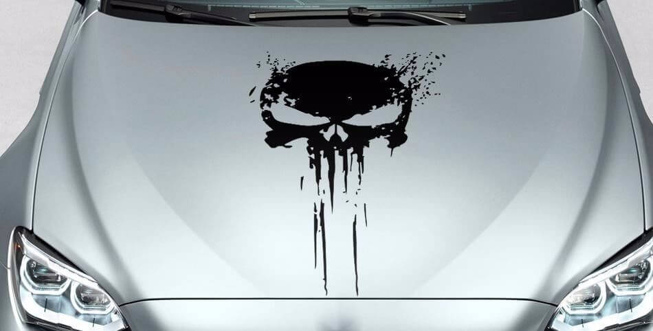 Pegatina adhesiva de vinilo con diseño de calavera Punisher estilo salpicadura para coches