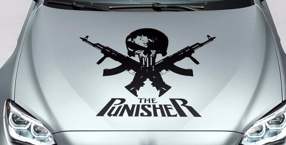 Calcomanía de Vinilo con Capucha de Calavera Punisher y Pistolas Cruzadas para Coches
