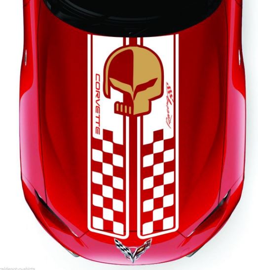 Calcomanía de Vinilo con Rayas de Cuadros para Capó de Chevy Corvette C3-7 ZO6 ZR1 Stingray