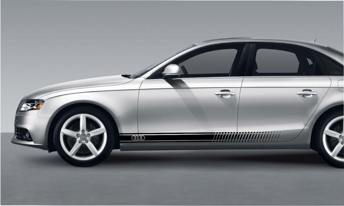 Kit de Calcomanías de Vinilo con Franjas Laterales y Logo de Anillos para Audi A3 A4 A5 A6 A8 RS
