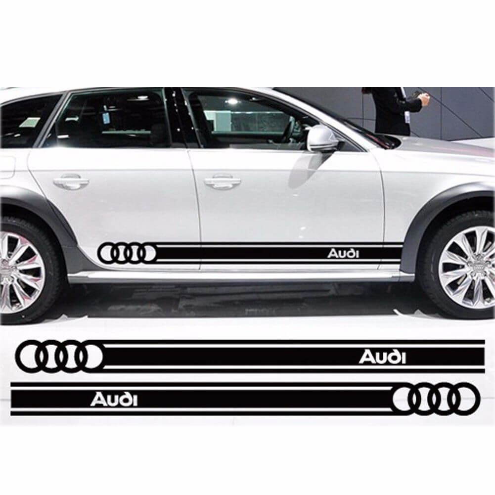 Juego de adhesivos de vinilo con franjas laterales de marca para coches Audi
