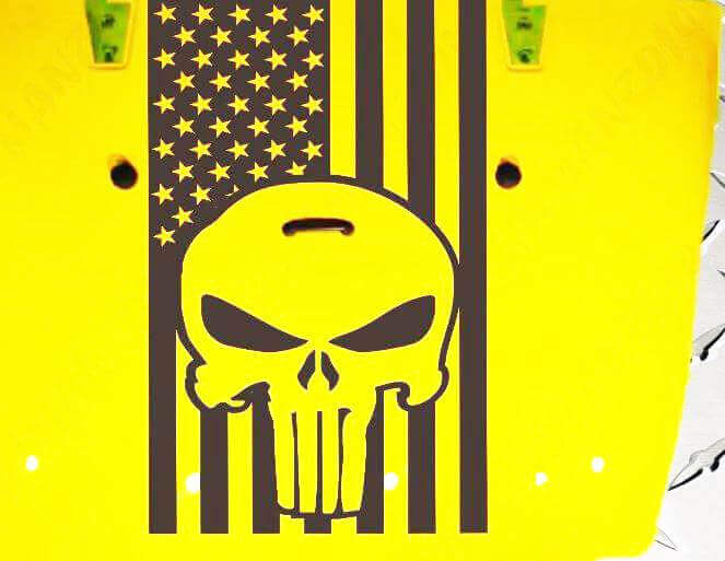 Calcomanía de vinilo con diseño de calavera Punisher y bandera americana para Jeep Wrangler
