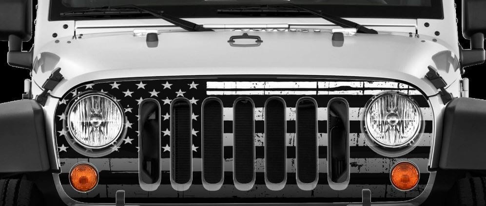Calcomanía para Parrilla Delantera con Bandera Americana Desgastada para Jeep Wrangler JK 2007-2018