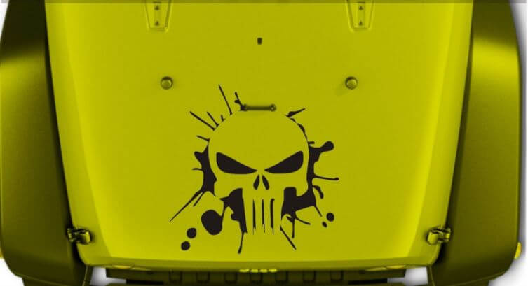 Calcomanía de vinilo para capó estilo Salpicadura Calavera Punisher para Jeep Wrangler