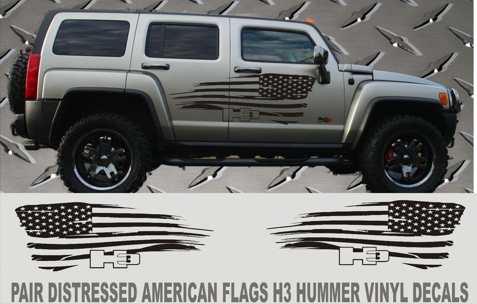 H3 Hummer Distressed American Flag Vinilo Calcomanías 2 piezas Set H3 Hummer Trucks