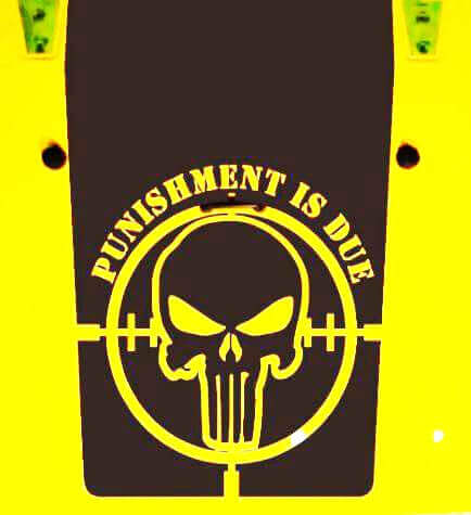 Calcomanía de vinilo para capó Skull "Punishment Is Due" para Jeep Wrangler