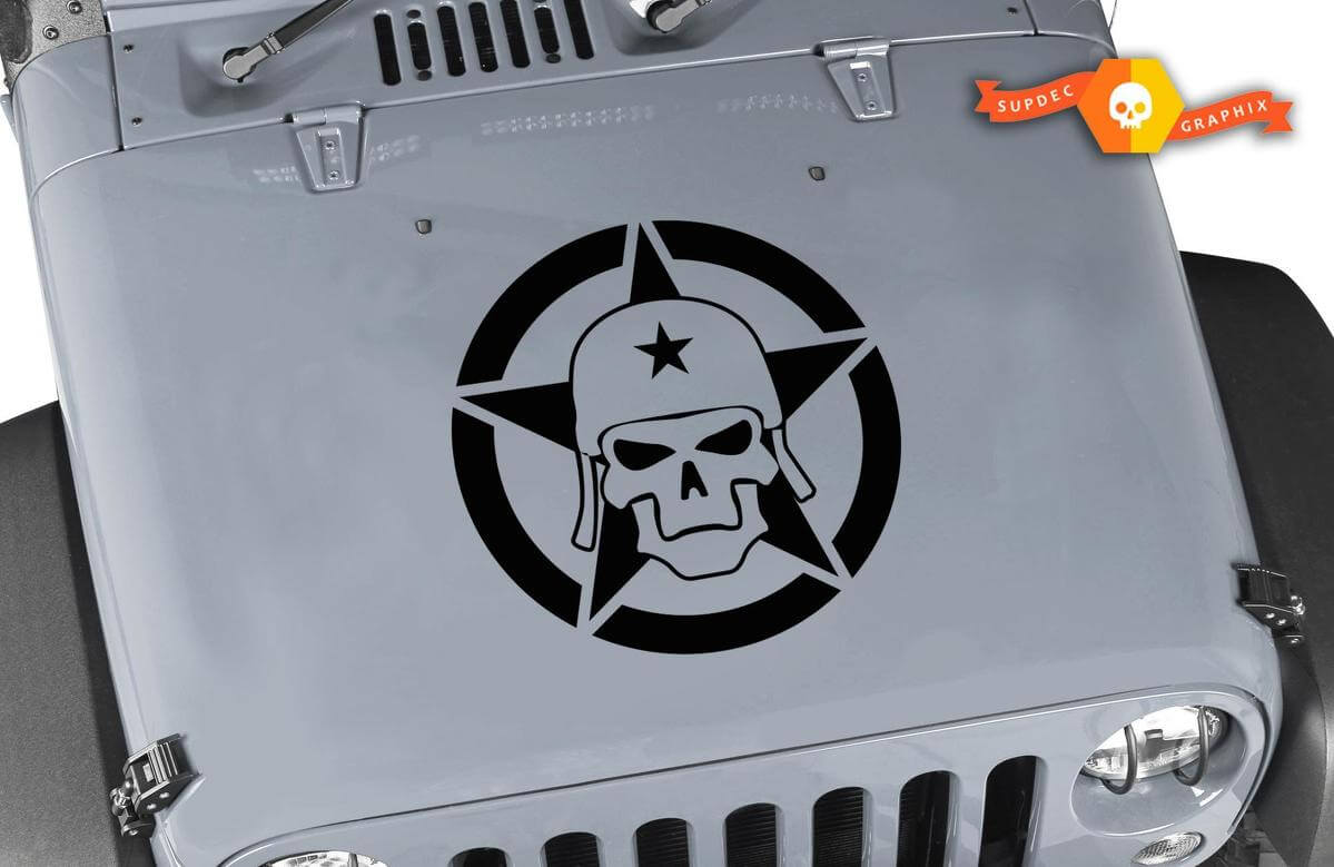 Calcomanía de vinilo con calavera militar y estrella del ejército para Jeep Wrangler