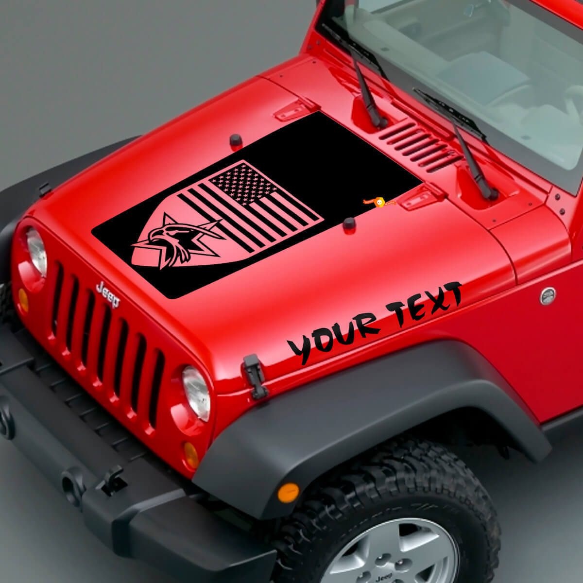 Juego de adhesivos de vinilo con placa americana y texto personalizado para capó de Jeep Wrangler