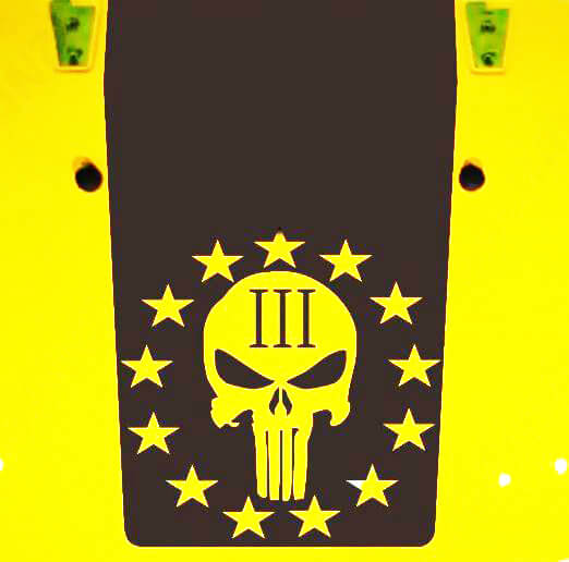 Calcomanía Vinilo Capucha Negro Estilo Calavera Castigador con Estrellas para Jeep Wrangler JK JKU LJ TJ
