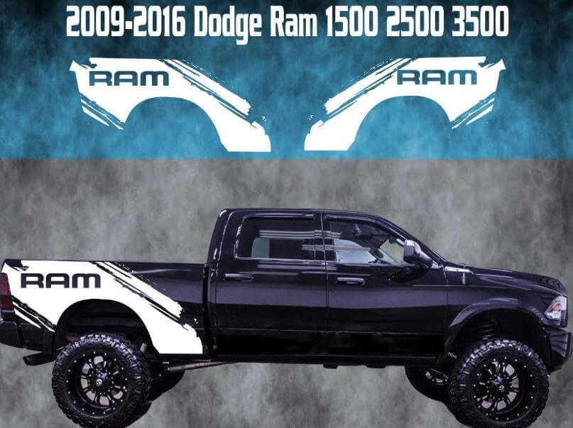 Juego de adhesivos de vinilo para salpicaduras de barro traseras para Dodge Ram 1500-3500 2009-2016