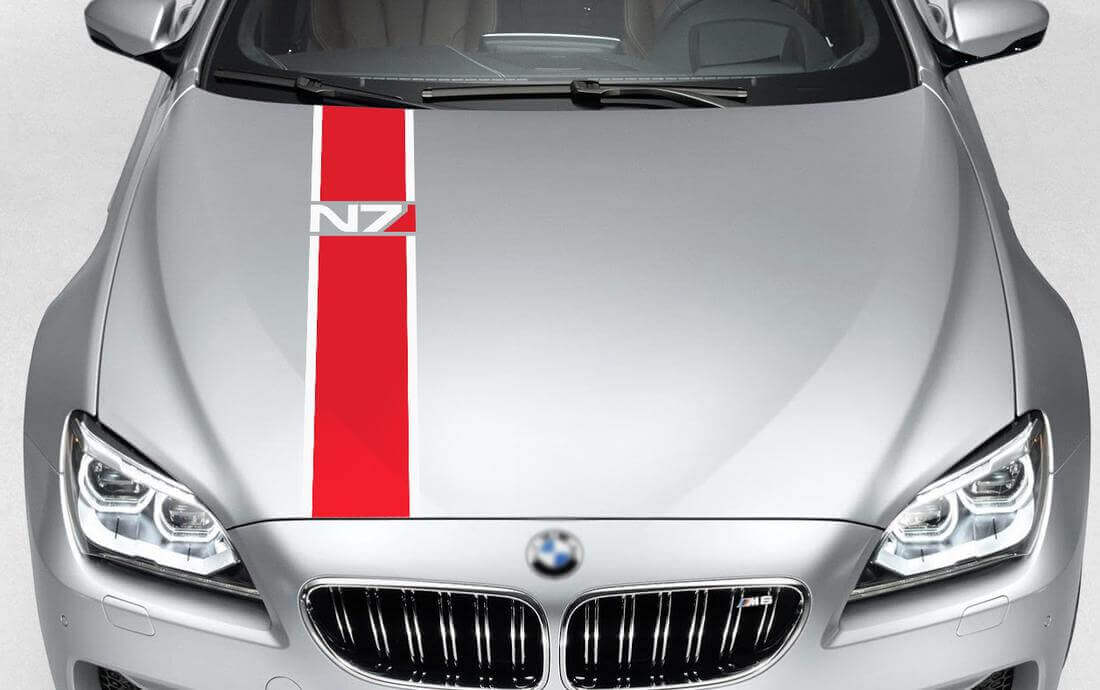 Calcomanía de vinilo con franjas de capó inspiradas en Mass Effect N7 para coches