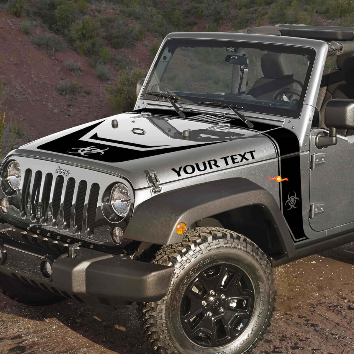 Kit de calcomanías de vinilo negro para capó con estilo de franjas Biohazard para Jeep Rubicon