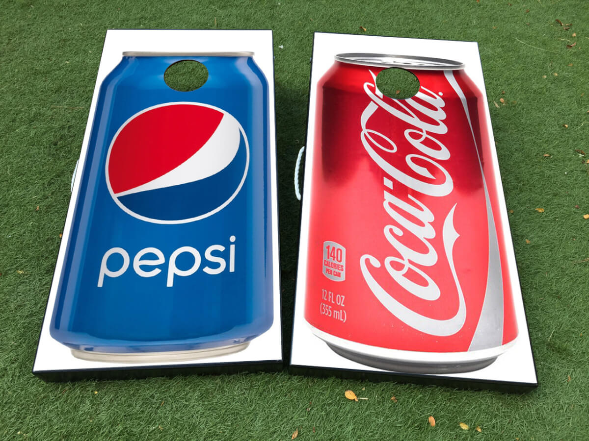 Conjunto de Vinilo Adhesivo para Tabla de Cornhole con Lata de Refresco Coca-Cola Pepsi