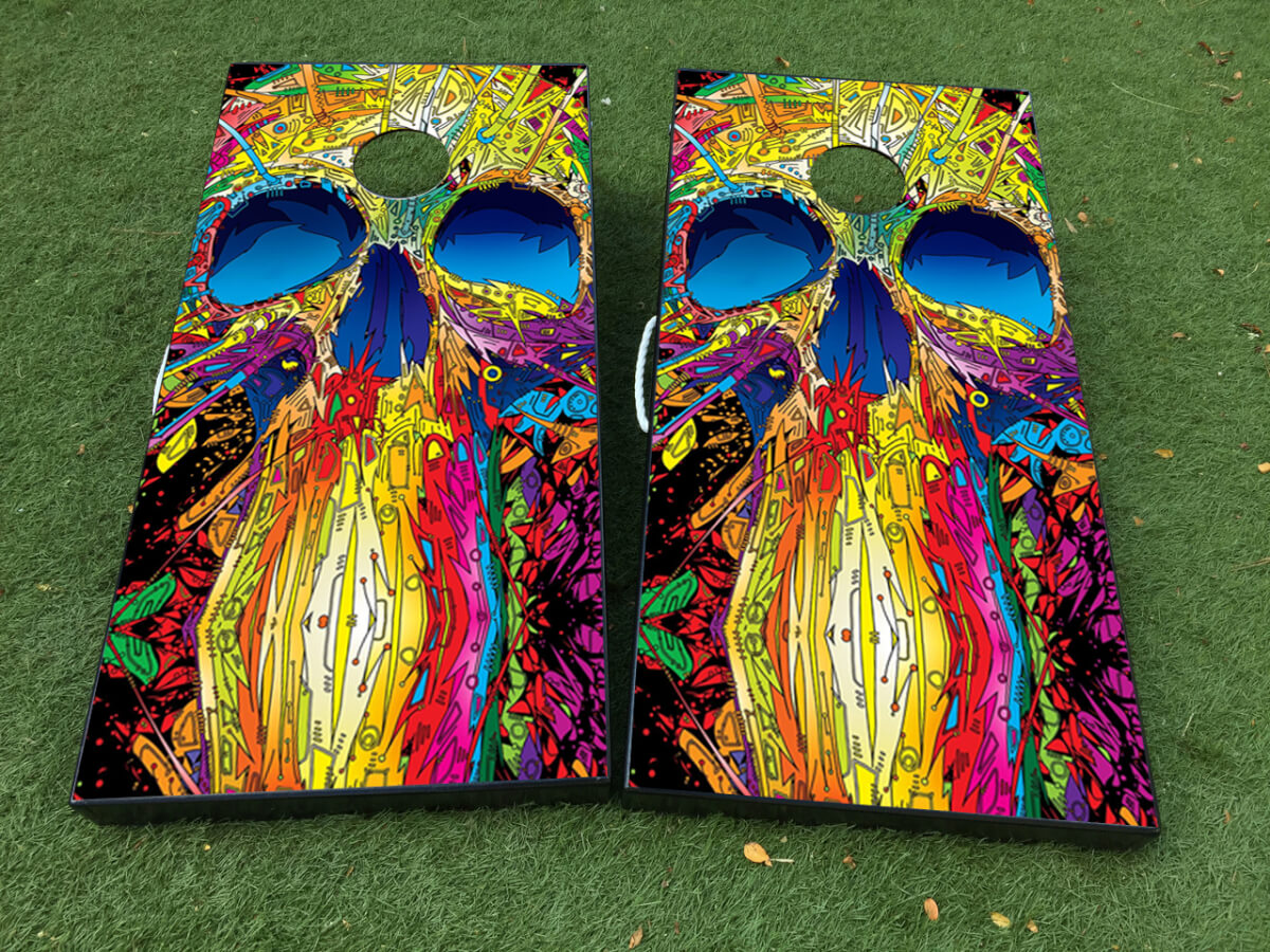 Juego de Calcomanías para Vinilo de Tablero Cornhole con Calavera Colorida