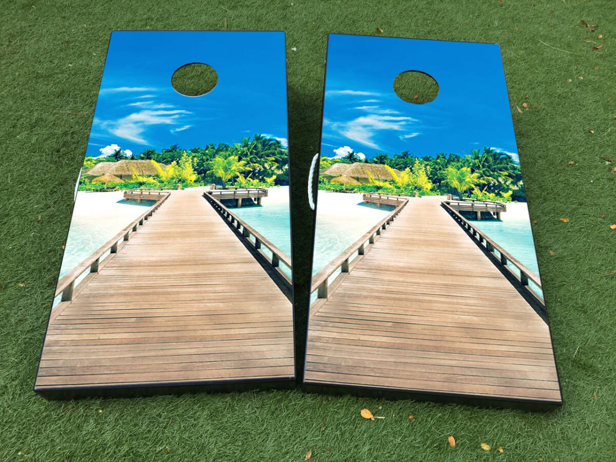 Set de Pegatinas Vinilo para Tablero de Cornhole Playa Tropical