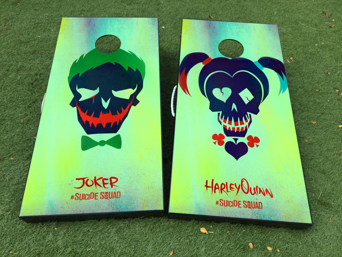 Juego de adhesivos de vinilo para tablero de cornhole inspirado en Harley Quinn y Joker